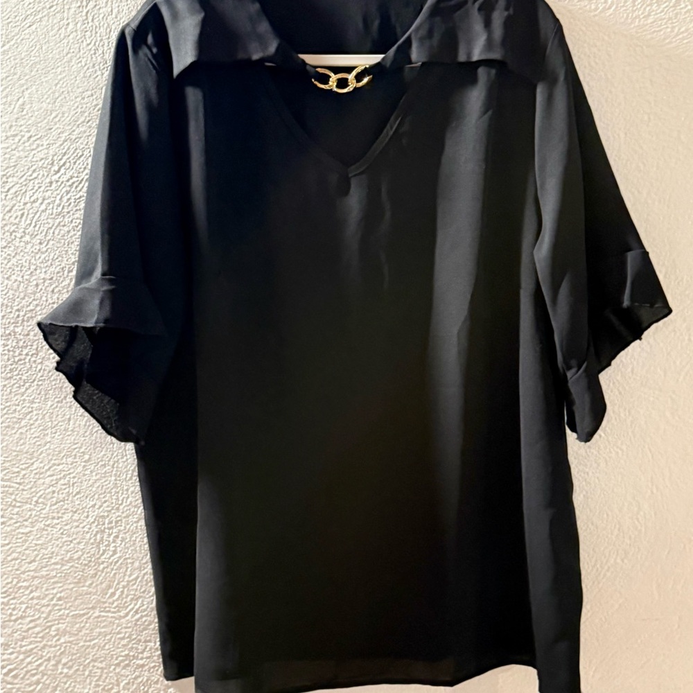 Chic Black Women's Blouse with Gold Accent